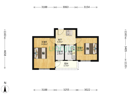 公园路东街 2室1厅1卫 53平方