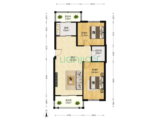 怡海花园一期 2室1厅1卫 77平方