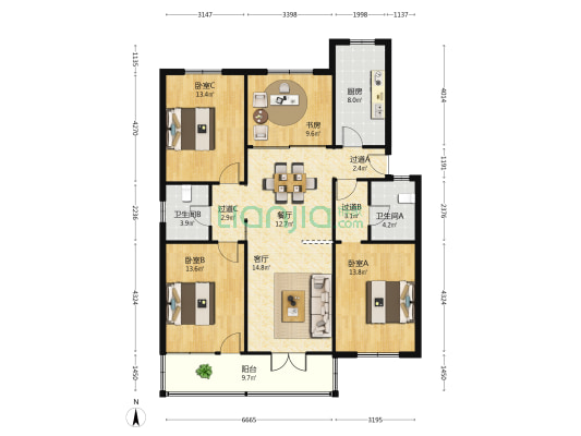 金信大厦 4室2厅2卫 142平方