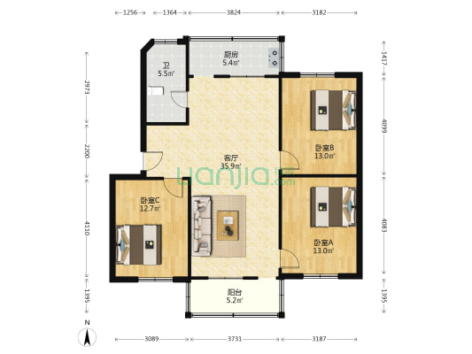 兴通宿舍 3室1厅1卫 102平方