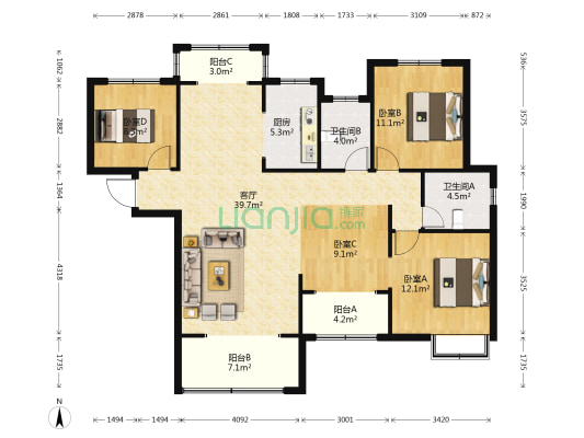 江山里 4室1厅2卫 123平方