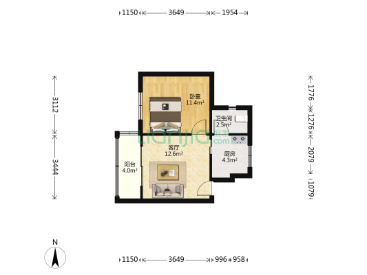 民主新街 1室1厅1卫 43平方