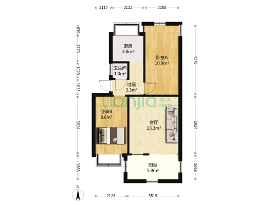 新工房铁路住宅小区 2室1厅1卫 48平方
