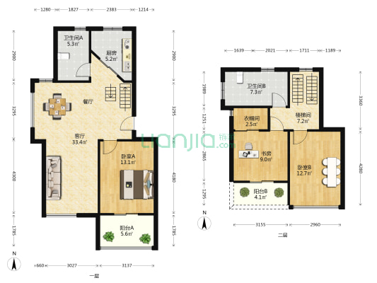 放鹤洲花园南区 3室1厅2卫 128平方
