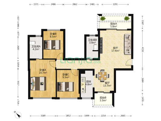 桂林•天悦城 3室2厅2卫 114平方