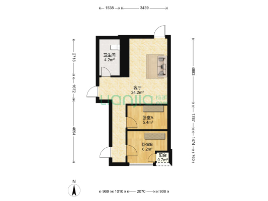 华城国际 2室1厅1卫 43平方