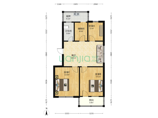 汽运家属院 3室1厅1卫 80平方