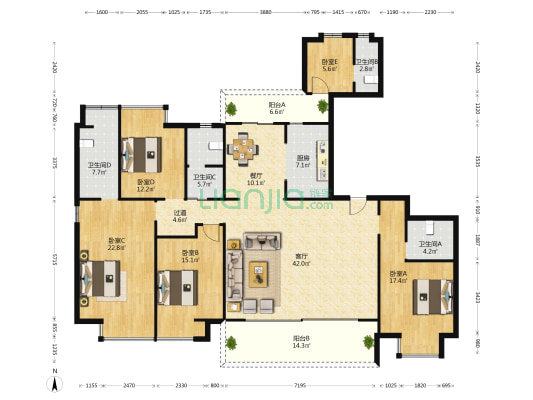 润城三辰府 5室2厅4卫 227平方