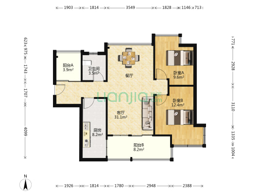 恒鑫山水卿卿 2室1厅1卫 88平方