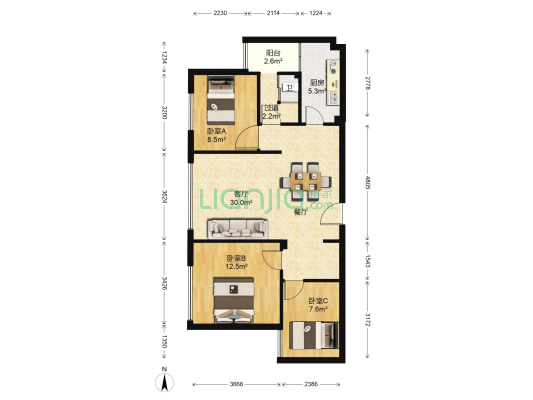 学林中心 3室1厅1卫 101平方