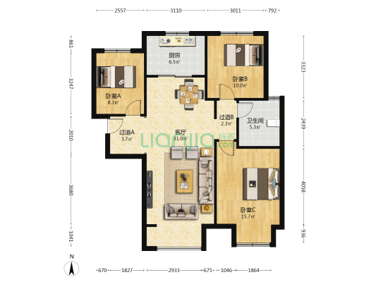 瑞辰金悦府 3室1厅1卫 118平方