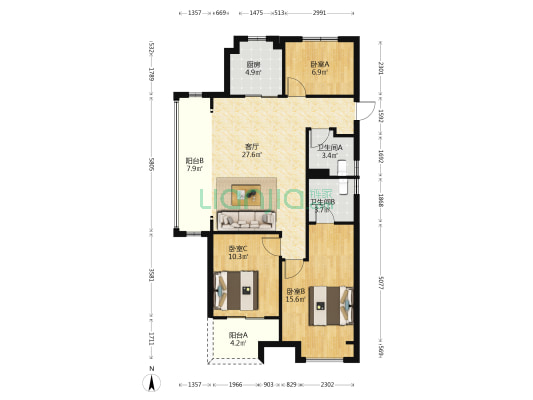 新昌碧桂园珺悦 3室1厅2卫 110平方