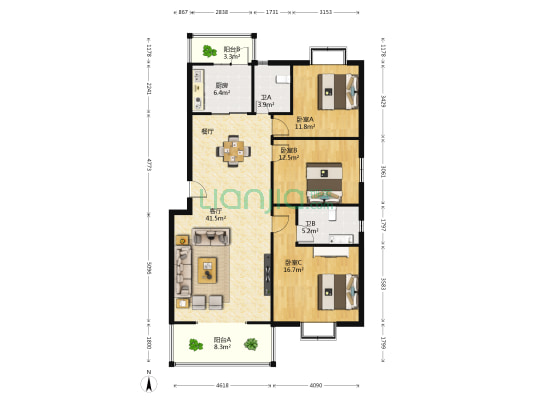 东方福邸 3室1厅2卫 141平方