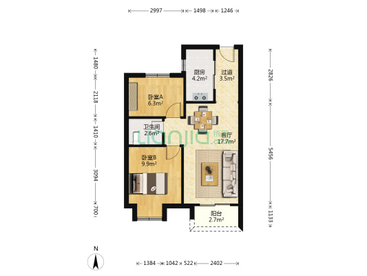 长江青年城B区 2室1厅1卫 71平方
