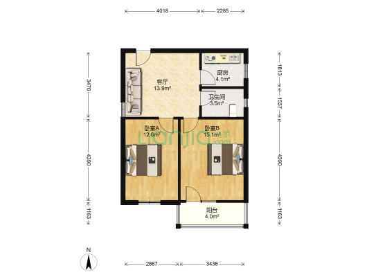 青年一村 2室1厅1卫 62平方