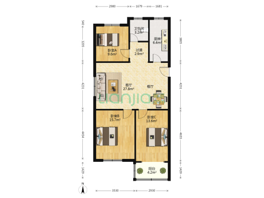 中城花園 3室1厅1卫 98平方