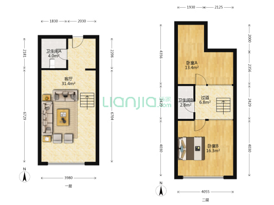 旺吴金座 2室1厅2卫 43平方