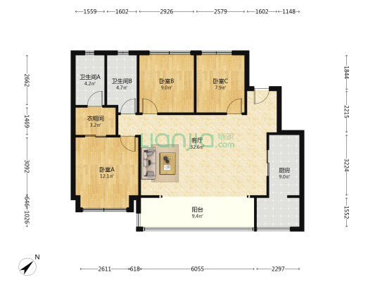 正成万柳墅院 3室1厅2卫 108平方