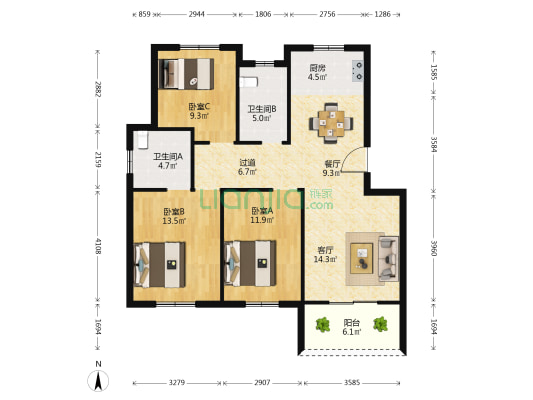 绿岛佳苑 3室2厅2卫 102平方
