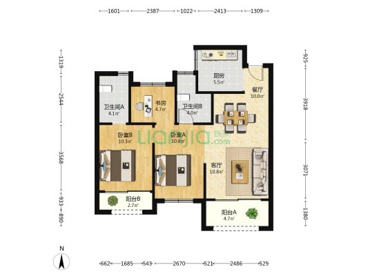 大众嘉园 3室2厅2卫 89平方