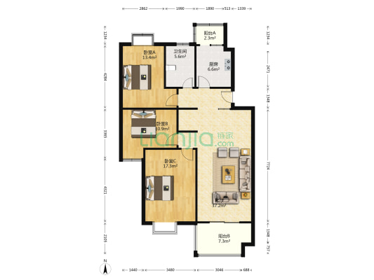 明德小区 3室1厅1卫 117平方