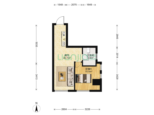 哥伦大厦 1室1厅1卫 58平方
