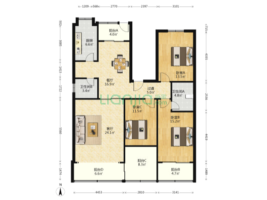 雨花亭办事处宿舍 3室2厅2卫 140平方