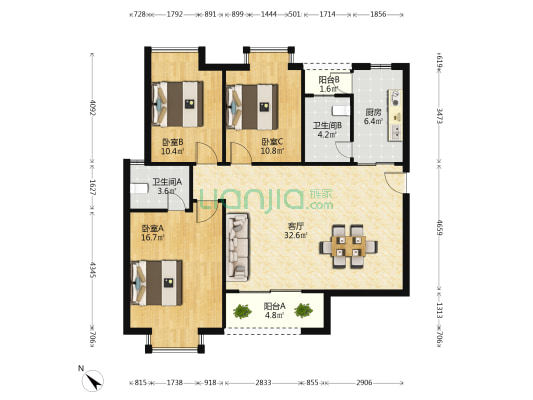 百隆馨巢 3室1厅2卫 118平方
