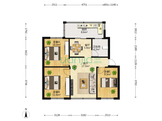 翠湖东路2号 3室2厅1卫 67平方