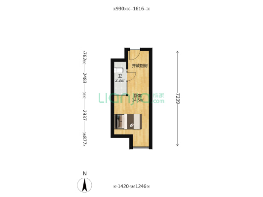 万科都荟天地城A区 1室0厅1卫 28平方