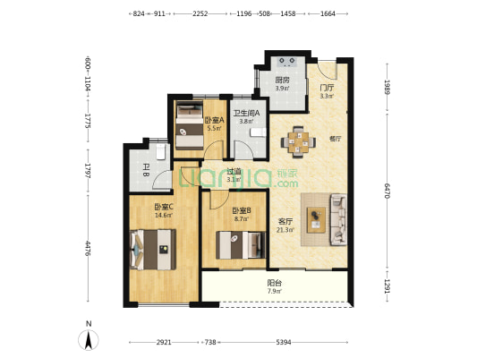 黄酒小镇雲树湾 3室1厅2卫 98平方