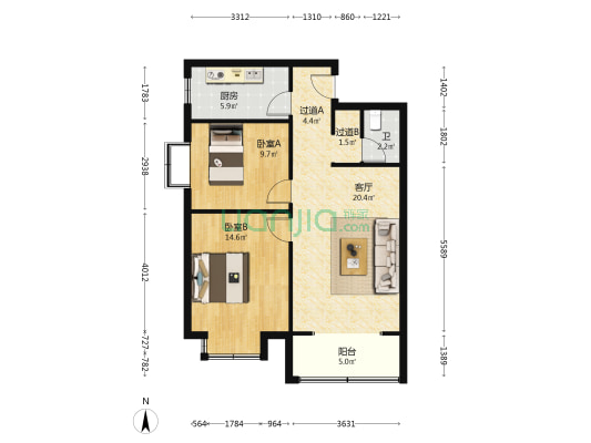 蓝科嘉苑 2室1厅1卫 89平方