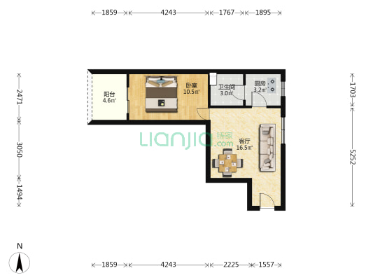 花边岭南 1室1厅1卫 51平方