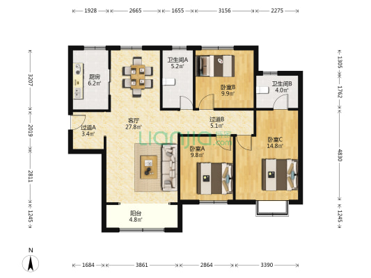 中建长清湖润园 3室1厅2卫 133平方