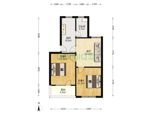 真光新村 2室1厅1卫 66平方