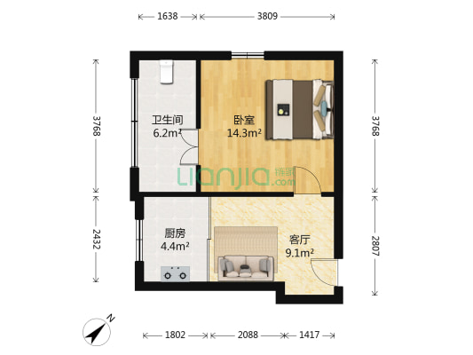 长沙路 1室1厅1卫 42平方