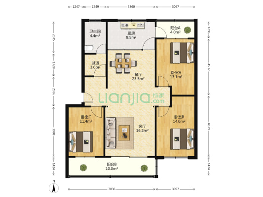 海化安顺小区 3室2厅1卫 128平方