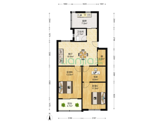 北濠新村二组团 3室1厅1卫 80平方