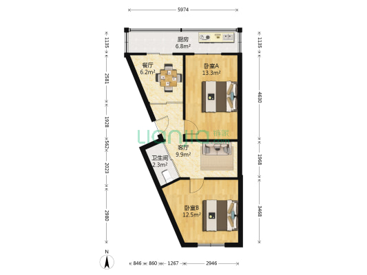 光机八区 2室2厅1卫 66平方
