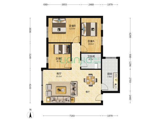 湾仔民宅 3室1厅1卫 95平方