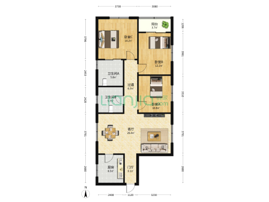 建信大厦 3室1厅2卫 146平方