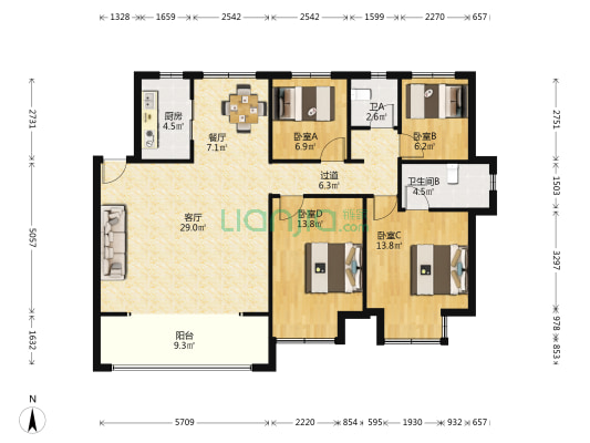 阳光城檀悦 4室2厅2卫 142平方
