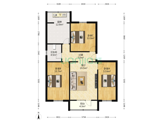 东新花园（城东） 3室1厅1卫 110平方