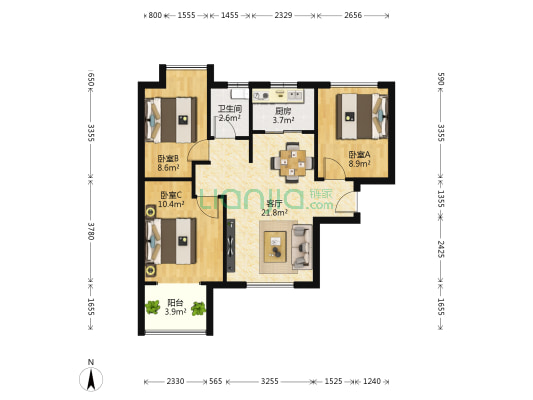 花语馨苑 3室1厅1卫 86平方