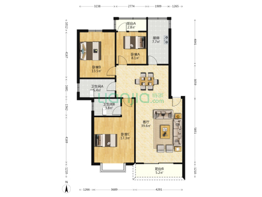 安厦世纪城安泰园 3室1厅2卫 123平方