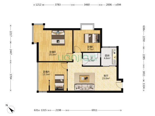 御临园 3室1厅1卫 87平方