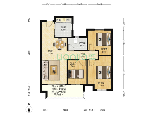 奥园誉峰澜樾庭 3室1厅1卫 97平方