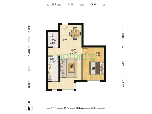 天达1号公馆 1室1厅1卫 66平方