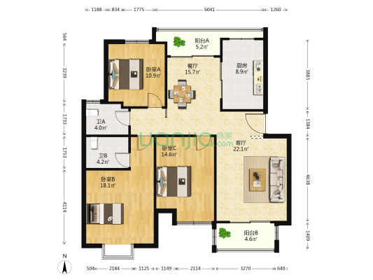 金穗太阳城 3室2厅2卫 129平方