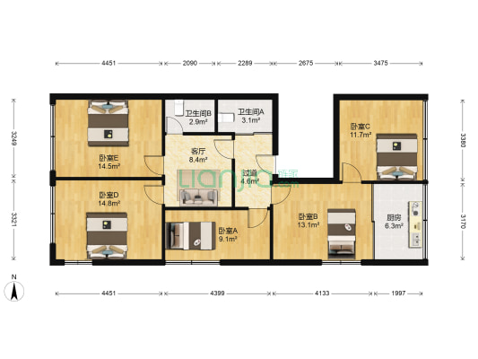 佳景花园 5室1厅2卫 117平方